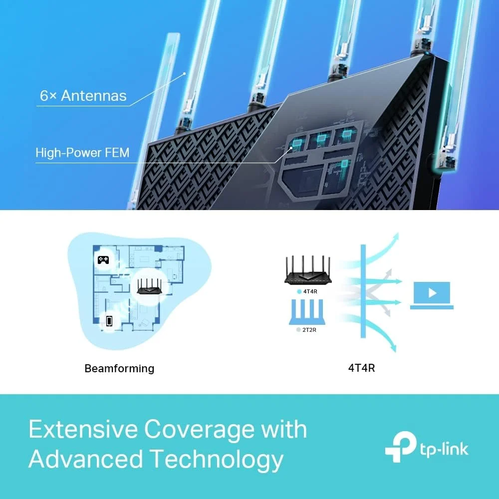 روتر بیسیم دو بانده گیگابیتی TP-Link با پشتیبانی از Wi-Fi 6 AX5400 Mbps، پشتیبانی از OneMesh™، پردازنده دو هستهای، TP-Link HomeShield، ایدهآل برای بازی Xbox/PS4/Steam، نصب آسان (Archer AX72) روتر بیسیم دو بانده گیگابیتی TP-Link با پشتیبانی از Wi-Fi 6 AX5400 Mbps، پشتیبانی از OneMesh™، پردازنده دو هستهای، TP-Link HomeShield، ایدهآل برای بازی Xbox/PS4/Steam، نصب آسان (Archer AX72)