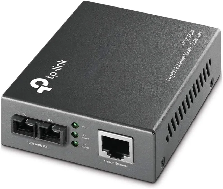 مبدل رسانه ای گیگابیتی اترنت TP-Link MC200CM، دارای 2 پورت فیبر SC، 1 پورت RJ45، فیبر چند حالته، فاصله انتقال 550 متر