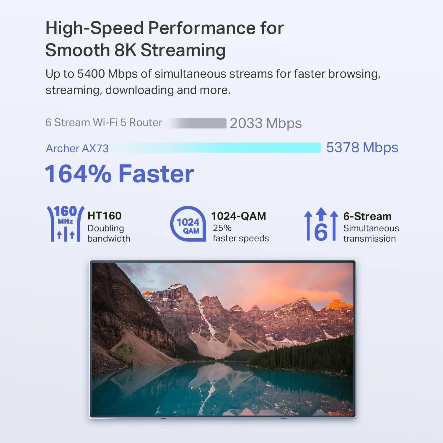 روتر وای فای 6 TP-Link AX5400 (Archer AX73) - روتر اینترنت بی سیم گیگابیتی دو بانده، روتر AX پرسرعت برای استریمینگ، پوشش دهی طولانی
