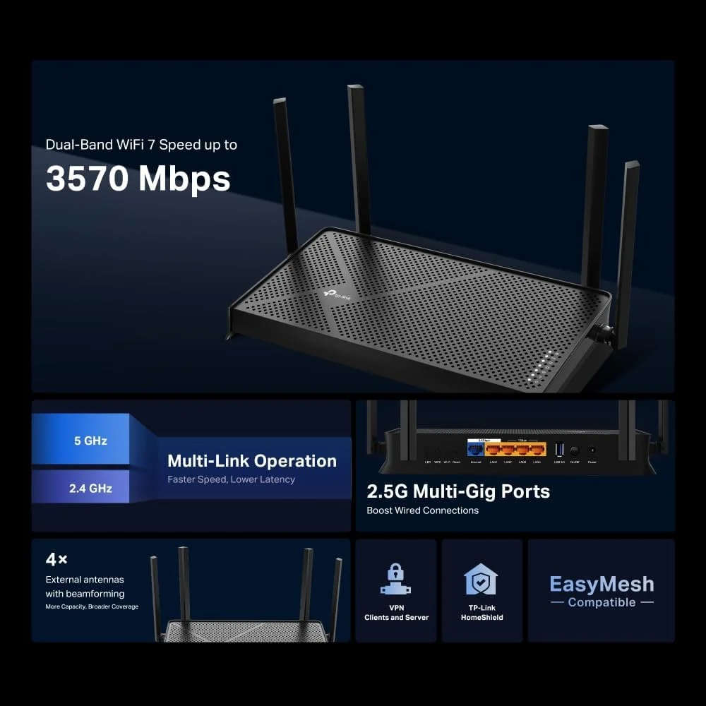 روتر وای فای 7 دو بانده TP-Link BE3600 | سرعت های فوق العاده سریع | اتصال چند گیگی 2.5G | پوشش گسترده | وای فای فوق العاده روان | سازگار با EasyMesh | TP-Link HomeShield - Archer BE230 روتر وای فای 7 دو بانده TP-Link BE3600 | سرعت های فوق العاده سریع | اتصال چند گیگی 2.5G | پوشش گسترده | وای فای فوق العاده روان | سازگار با EasyMesh | TP-Link HomeShield - Archer BE230