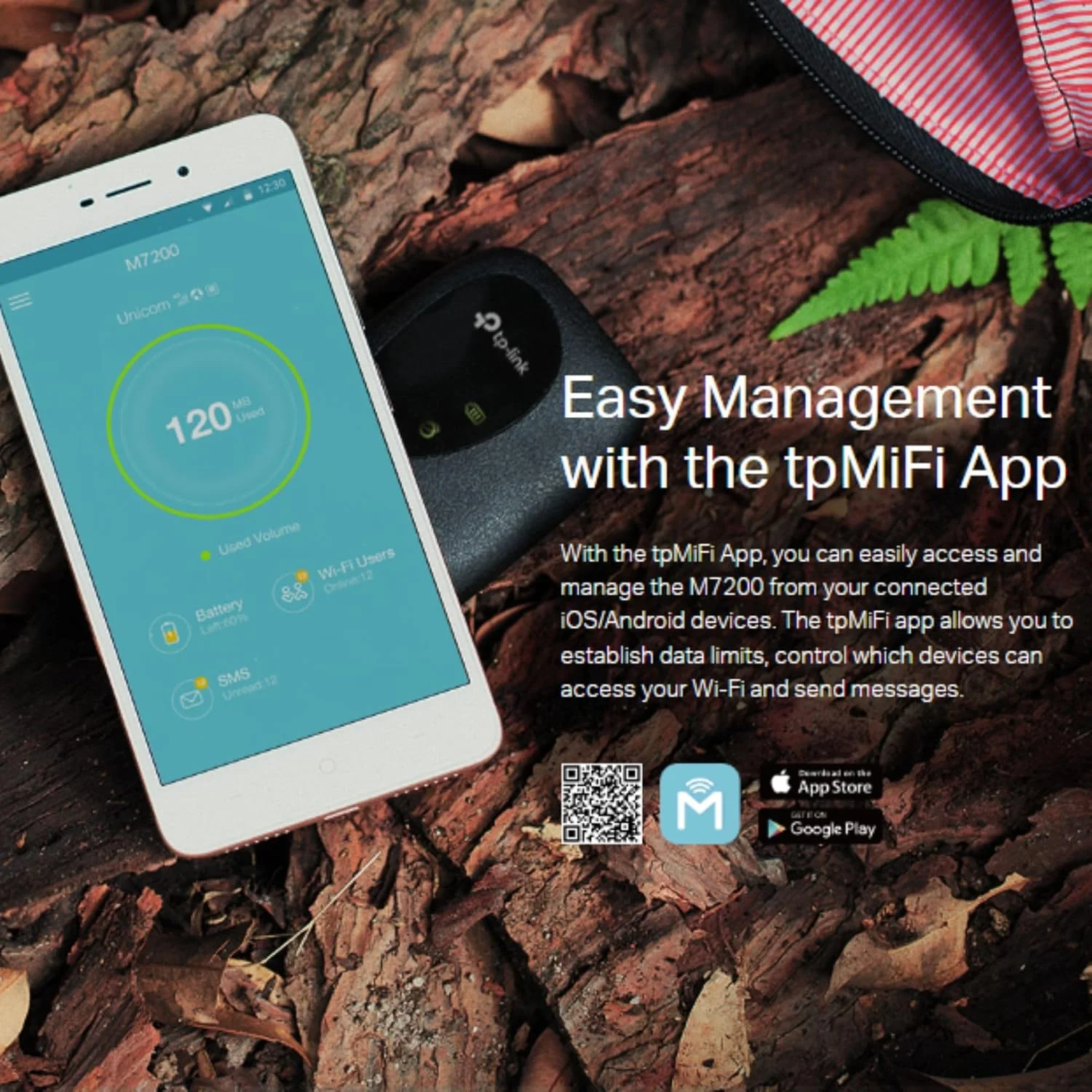 مای‌فای همراه 4G LTE TP-Link مدل M7200، اتصال تا 10 دستگاه، سازگار با اکثر شبکه‌ها، باتری قابل شارژ با عمر تا 8 ساعت، مدیریت آسان با برنامه tpMiFi