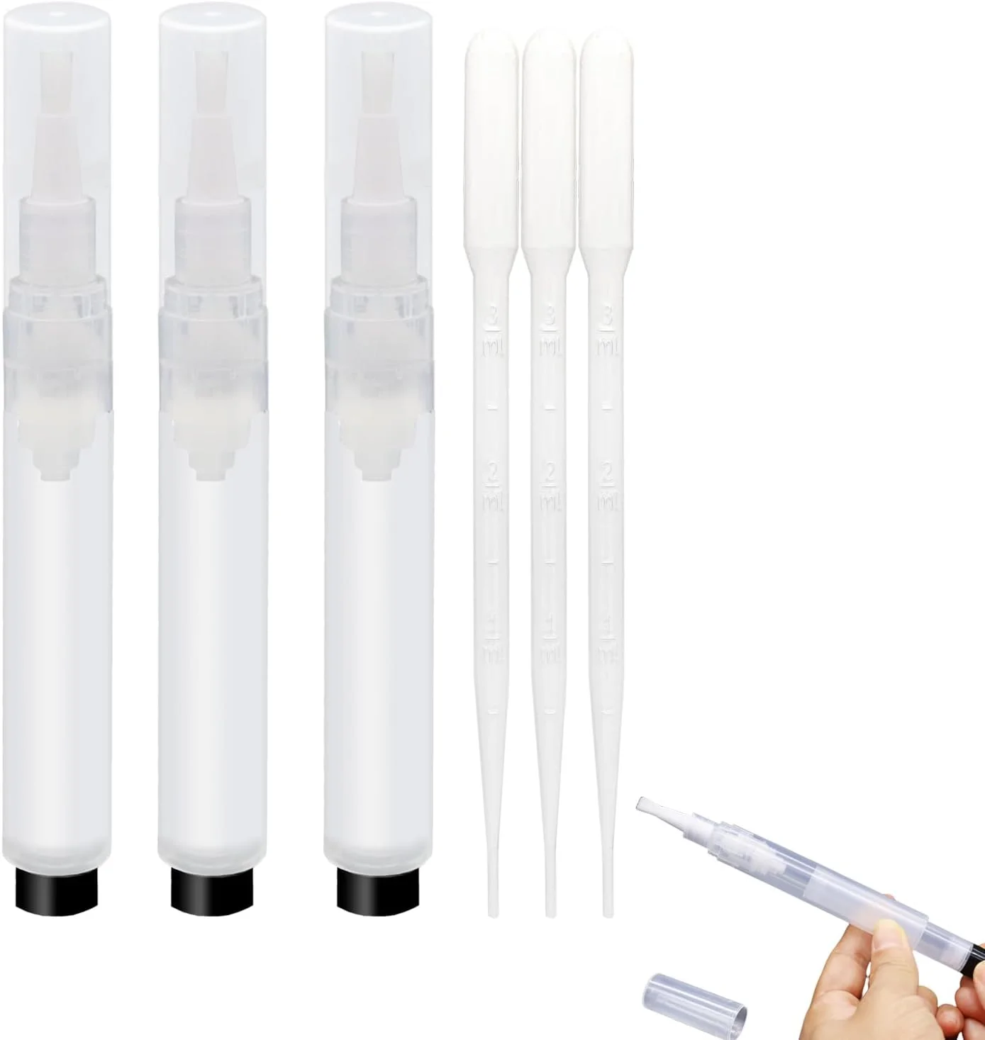 قلم روغن کوتیکول قابل پر کردن مجدد URGINO، 6 میلی لیتر، اپلیکاتور روغن ناخن خالی قابل استفاده مجدد با دکمه فشاری برای پخش، قلم های ظرف آرایشی شفاف با قابلیت استفاده با یک دست (3 عدد)