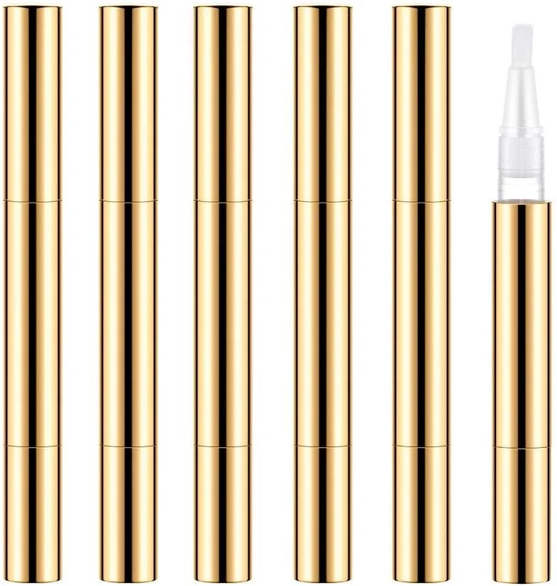 قلم روغن ناخن خالی 3 میلی لیتری SYOSI با برس، 6 عدد قلم پیچشی برای سفید کردن دندان، ظرف براق کننده لب ژلی قابل شارژ، ظرف قابل حمل رشد مژه (طلایی)