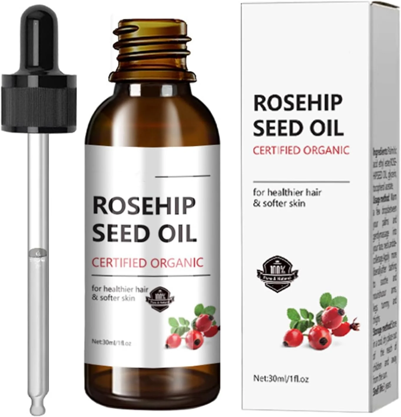 روغن گل رز 30 میلی لیتر - روغن دانه گل رز ارگانیک، آبرسان و مغذی برای پوست، مو و ناخن. پرس سرد و تصفیه نشده، مناسب برای انواع پوست و مو