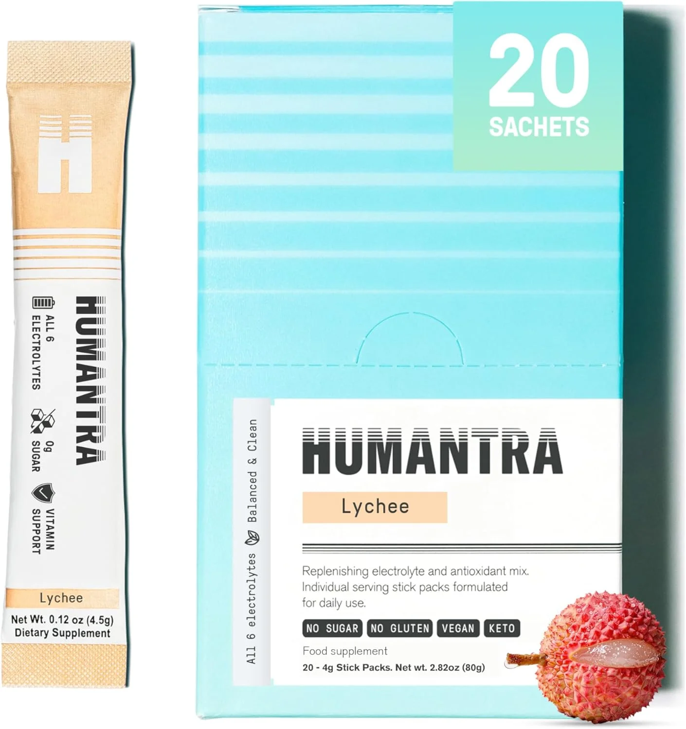 پودرهای آبرسان لیچی Humantra | مولتی پلایر آبرسانی الکترولیت بدون شکر با مواد معدنی ضروری، تقویت کننده عملکردهای ایمنی و متابولیک پودرهای آبرسان لیچی Humantra | مولتی پلایر آبرسانی الکترولیت بدون شکر با مواد معدنی ضروری، تقویت کننده عملکردهای ایمنی و متابولیک