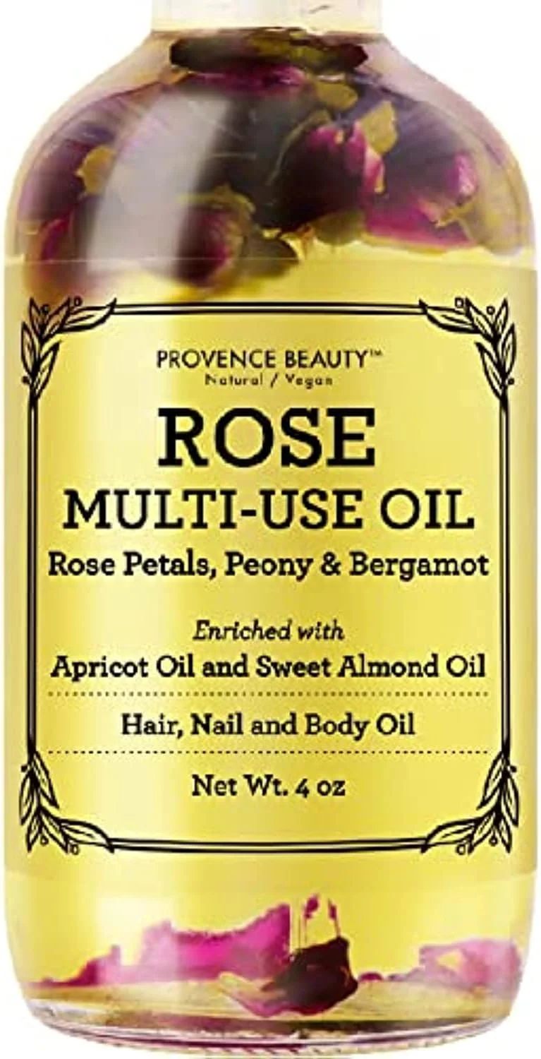 روغن چند منظوره رز پروونس بیوتی برای صورت، بدن و مو - ترکیب ارگانیک روغن زردآلو، ویتامین ای و روغن بادام شیرین مرطوب کننده برای پوست خشک، پوست سر و ناخن - گلبرگ های رز و اسانس ترنج - 4
