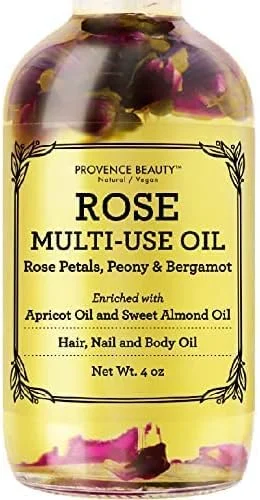 روغن چند منظوره رز پروونس بیوتی برای صورت، بدن و مو - ترکیب ارگانیک روغن زردآلو، ویتامین ای و روغن بادام شیرین مرطوب کننده برای پوست خشک، پوست سر و ناخن - گلبرگ های رز و اسانس ترنج - 4