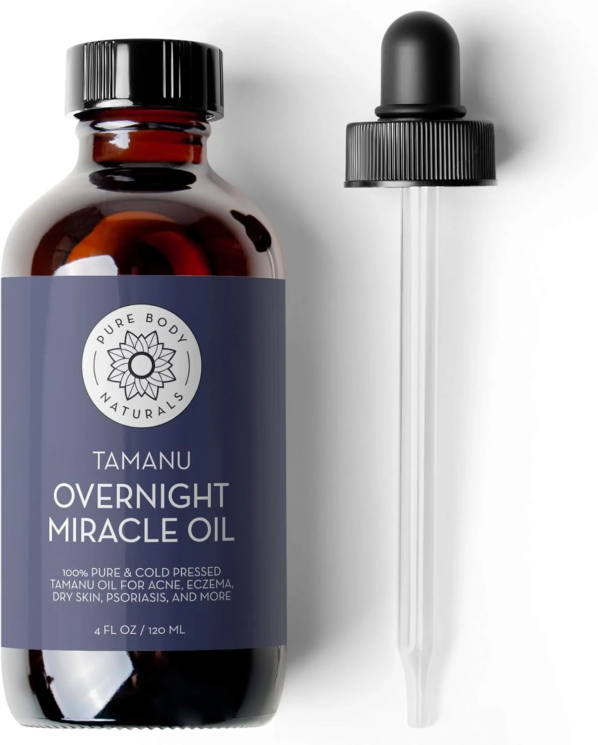 روغن تامانو فشرده سرد Pure Body Naturals برای پوست خشک، پوسته پوسته شده و تاول ها به همراه راهنمای اطلاعات و دستور العمل های اشانتیون، 4 اونس مایع (برچسب متفاوت است)