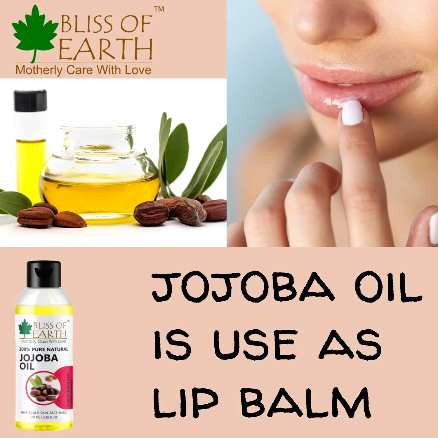 روغن جوجوبا ارگانیک فشرده سرد بلیس آف ارث برای رشد و نرمی مو - روغن جوجوبا خالص برای مرطوب کردن پوست - جوجوبا بدون هگزان برای صورت، بدن، ناخن، ماساژ و آبرسانی عمیق - 100 میلی لیتر