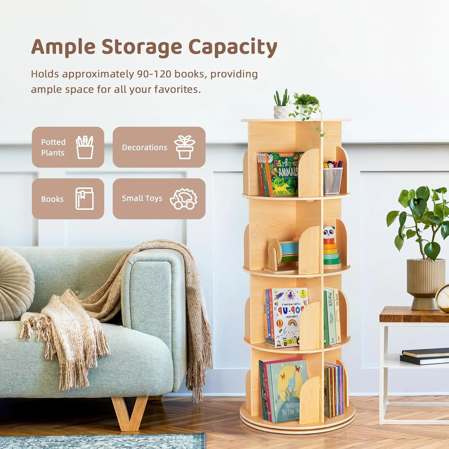 قفسه کتاب گردان OOOK برای کودکان و بزرگسالان، برج قفسه کتاب چرخشی با ظرفیت بزرگ برای فضای کوچک، قفسه گوشه گرد کوچک 4 طبقه 360 درجه برای کتابخانه، اتاق خواب، اتاق نشیمن، دفتر قفسه کتاب گردان OOOK برای کودکان و بزرگسالان، برج قفسه کتاب چرخشی با ظرفیت بزرگ برای فضای کوچک، قفسه گوشه گرد کوچک 4 طبقه 360 درجه برای کتابخانه، اتاق خواب، اتاق نشیمن، دفتر