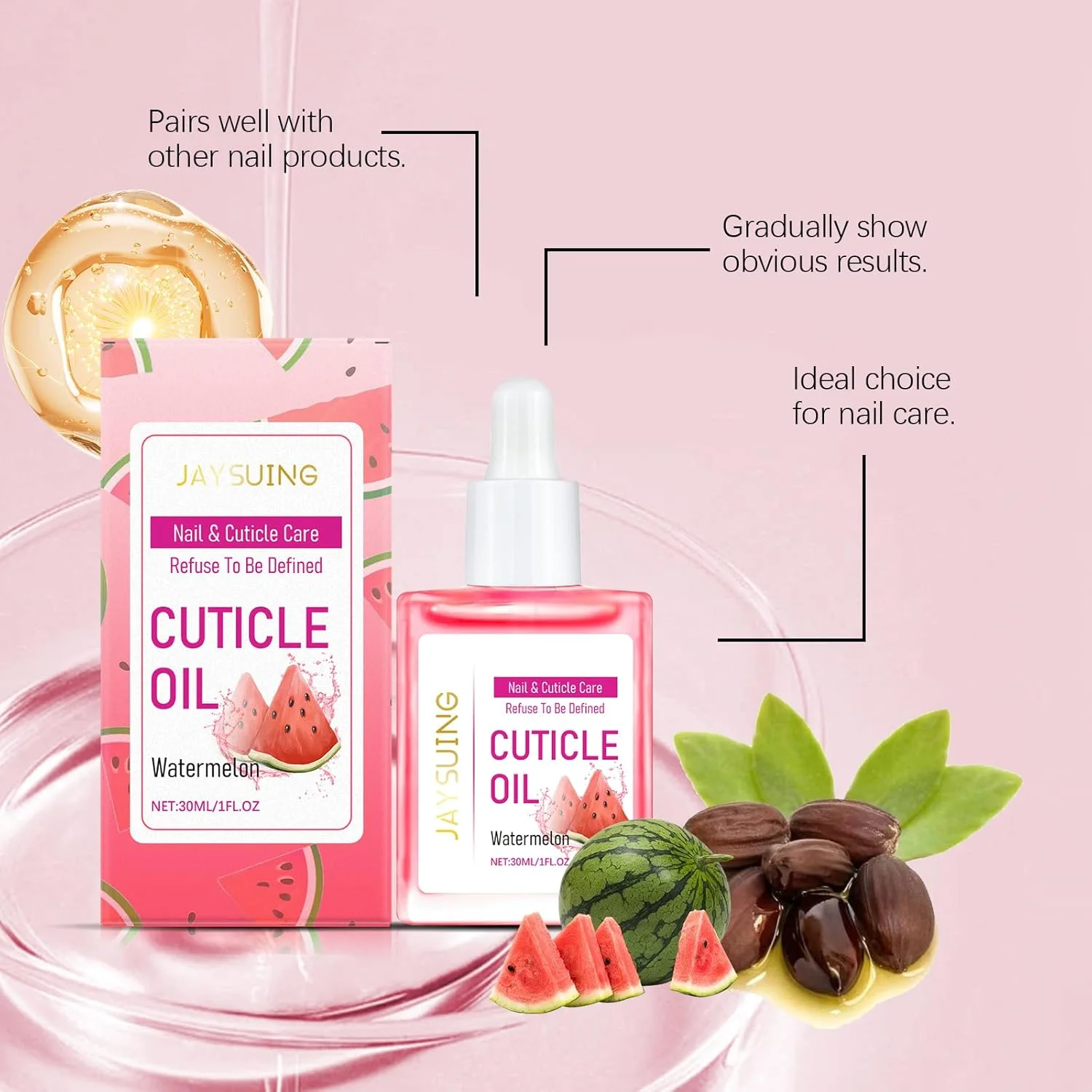 روغن کوتیکول ناخن، روغن ناخن ارگانیک هندوانه 30 میلی لیتری با ویتامین E و روغن جوجوبا برای ناخن ها با طراحی قطره چکان، از ایجاد ریش ریش و خشکی پوست جلوگیری می کند و ناخن ها را تغذیه می کند