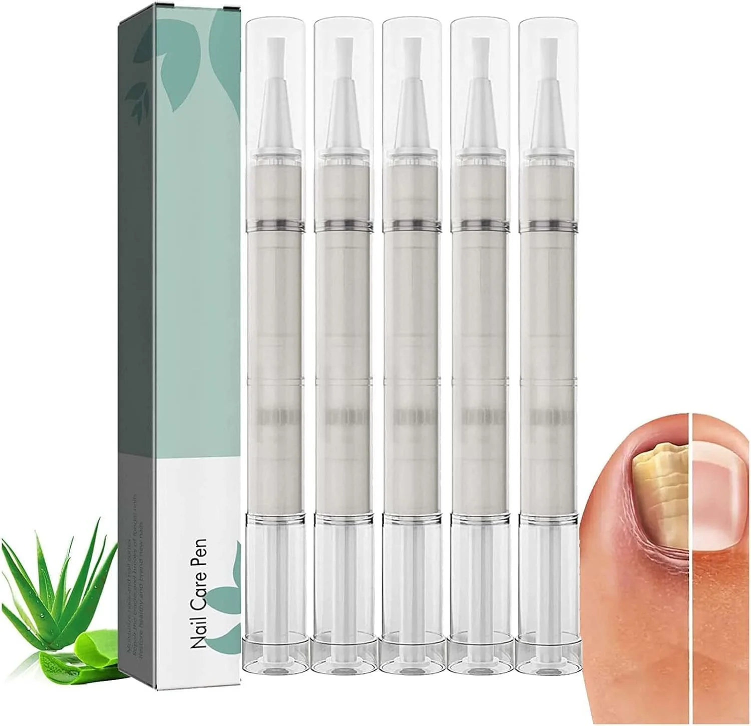 قلم مراقبت از ناخن گراگرا، محافظ ناخن و کوتیکول، 5 عدد قلم درمان قارچ ناخن پا، قلم تغذیه کننده مانیکور لبه انگشت، مراقبت از لبه پوست ناخن، قلم درمان رشد ناخن، قلم روغن ناخن