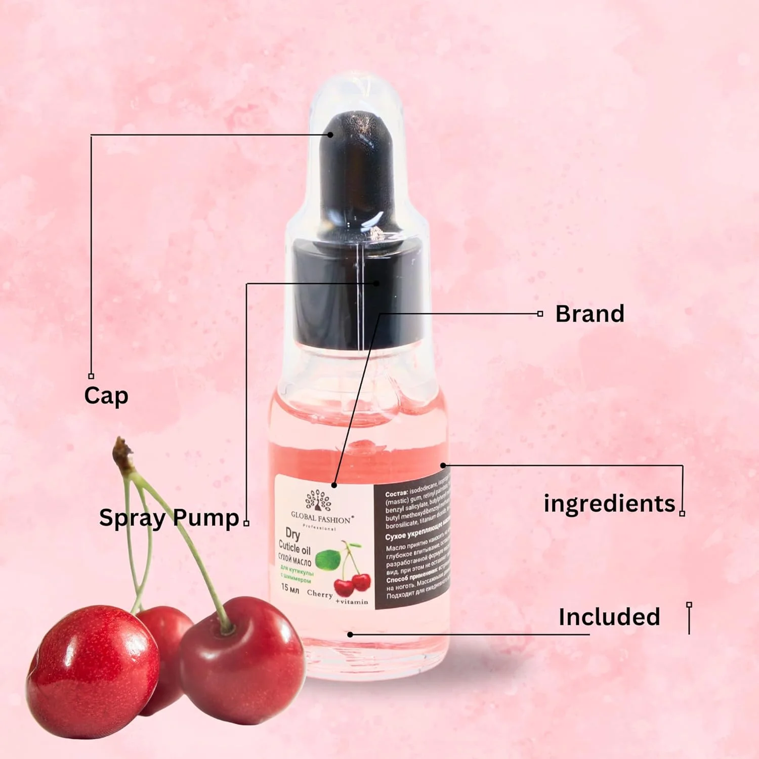 روغن کوتیکول و ناخن حاوی ویتامین E گلوبال فشن – تقویت و تغذیه ناخن ها، ایده آل برای ناخن های شکننده (روغن کوتیکول گیلاس، 15 میلی لیتر)