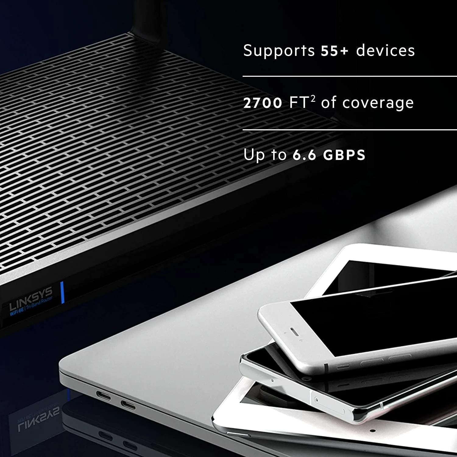 روتر وای فای 6 مش Linksys، دو بانده، پوشش 250 متر مربع، بیش از 55 دستگاه، روتر AX پرسرعت برای استریم و بازی، سرعت تا (AX6600) 6.6 گیگابیت بر ثانیه - MR7500