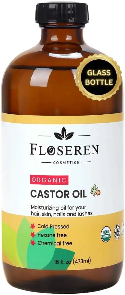 روغن کرچک ارگانیک | پرس سرد | 100% خالص و بدون هگزان | بطری شیشه ای | محرک رشد مو، مژه، ابرو، ناخن | مرطوب کننده و مغذی | بدن، مو (473 میلی لیتر)