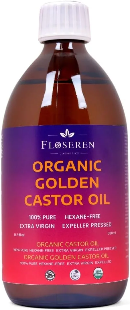 روغن کرچک طلایی ارگانیک | ۱۰۰٪ خالص، فوق بکر و بدون هگزان | پرس شده با دستگاه | دارای گواهی USDA | روغن کرچک ارگانیک برای مو، مژه، ابرو، پوست و ناخن