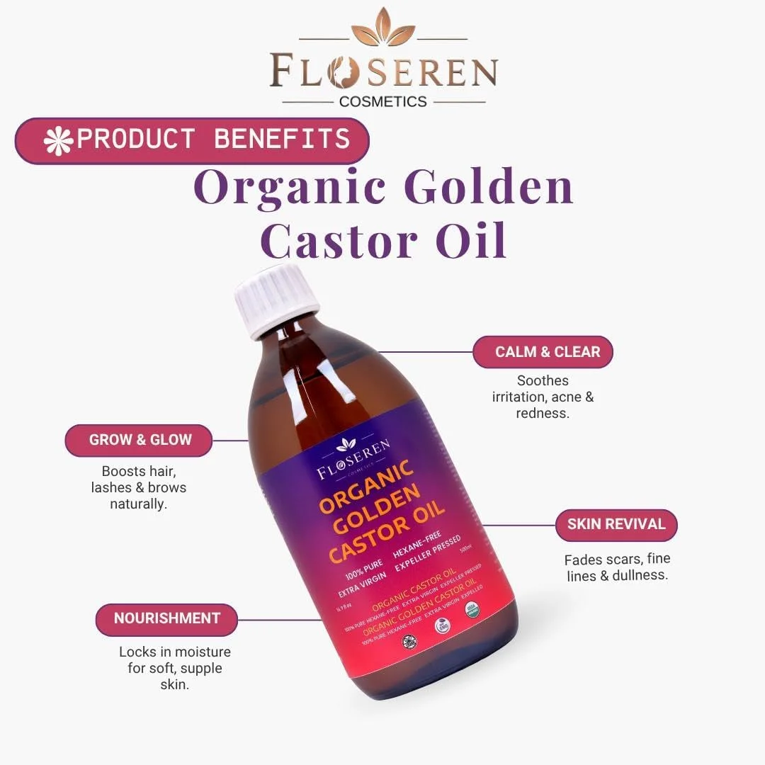 روغن کرچک طلایی ارگانیک | ۱۰۰٪ خالص، فوق بکر و بدون هگزان | پرس شده با دستگاه | دارای گواهی USDA | روغن کرچک ارگانیک برای مو، مژه، ابرو، پوست و ناخن روغن کرچک طلایی ارگانیک | ۱۰۰٪ خالص، فوق بکر و بدون هگزان | پرس شده با دستگاه | دارای گواهی USDA | روغن کرچک ارگانیک برای مو، مژه، ابرو، پوست و ناخن