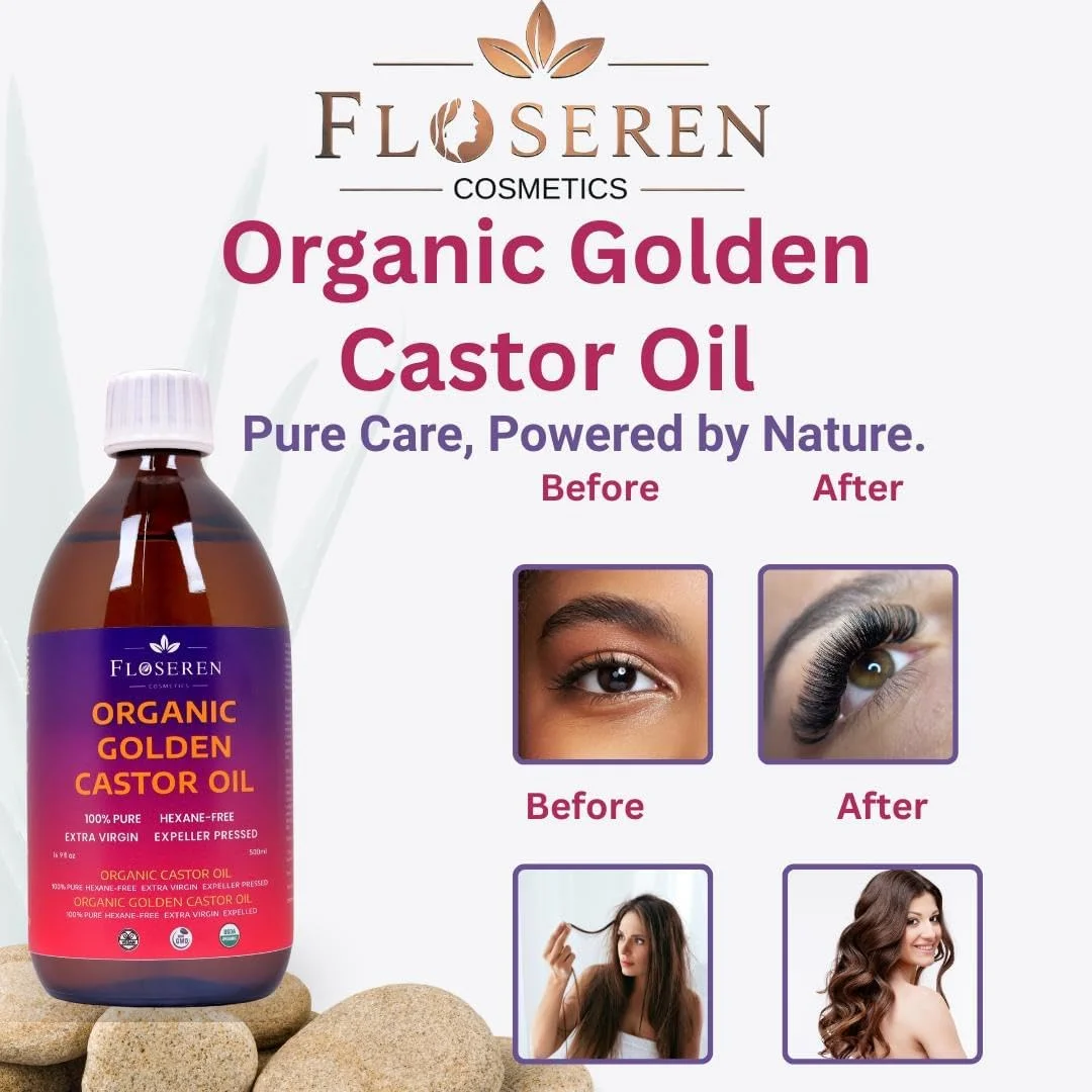 روغن کرچک طلایی ارگانیک | ۱۰۰٪ خالص، فوق بکر و بدون هگزان | پرس شده با دستگاه | دارای گواهی USDA | روغن کرچک ارگانیک برای مو، مژه، ابرو، پوست و ناخن روغن کرچک طلایی ارگانیک | ۱۰۰٪ خالص، فوق بکر و بدون هگزان | پرس شده با دستگاه | دارای گواهی USDA | روغن کرچک ارگانیک برای مو، مژه، ابرو، پوست و ناخن