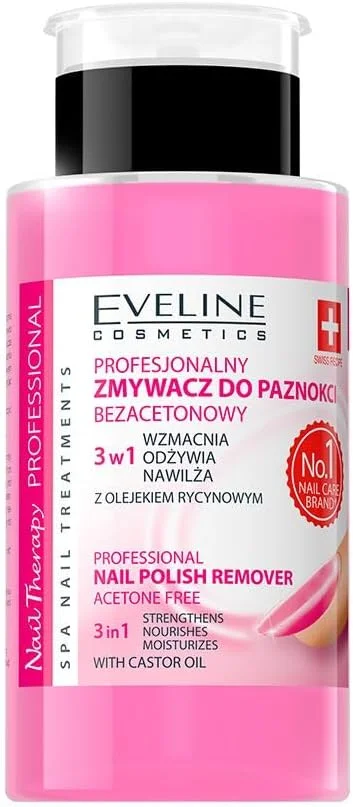 پاک کننده لاک ناخن حرفه ای 3 در 1 Eveline Cosmetics با ویتامین A، E، F و روغن آرگان - مرطوب کننده، نرم کننده کوتیکول و تقویت کننده ناخن - فرمول حرفه ای 190 میلی لیتر