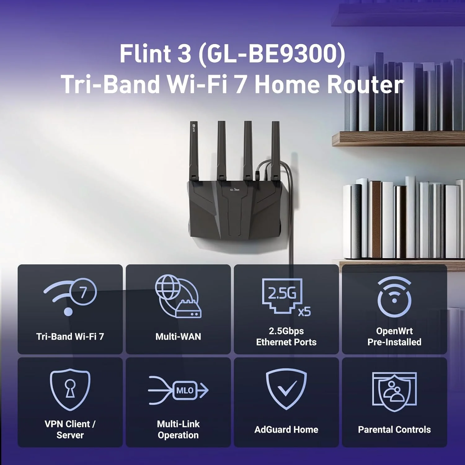 روتر سه بانده GL.iNet GL-BE9300 (Flint 3) WiFi 7، روتر گیمینگ WiFi 6GHz پرسرعت برای اینترنت بیسیم، برد بلند، 5 پورت 2.5G VPN برای مودم فیبر نوری، روترهای کامپیوتر، خانه و کسب و کار روتر سه بانده GL.iNet GL-BE9300 (Flint 3) WiFi 7، روتر گیمینگ WiFi 6GHz پرسرعت برای اینترنت بیسیم، برد بلند، 5 پورت 2.5G VPN برای مودم فیبر نوری، روترهای کامپیوتر، خانه و کسب و کار