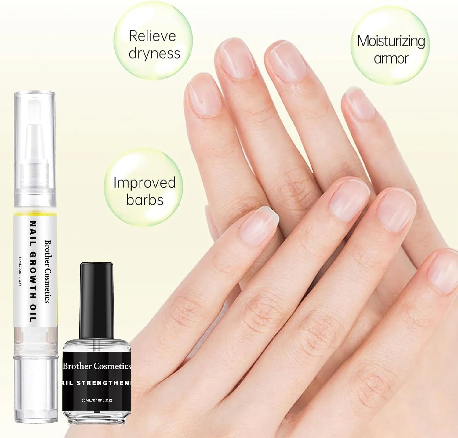 کیت مراقبت از ناخن Brother Cosmetics شامل روغن رشد ناخن، روغن کوتیکول و از بین برنده کوتیکول، تقویت کننده رشد و استحکام ناخن