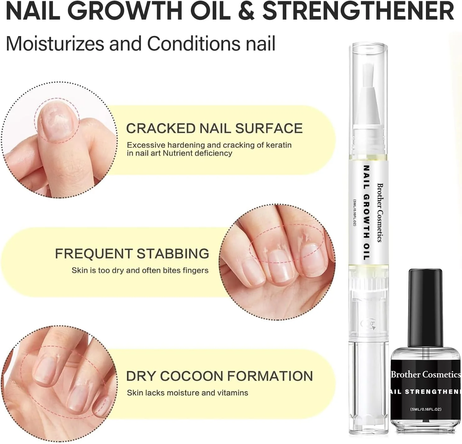 کیت مراقبت از ناخن Brother Cosmetics شامل روغن رشد ناخن، روغن کوتیکول و از بین برنده کوتیکول، تقویت کننده رشد و استحکام ناخن
