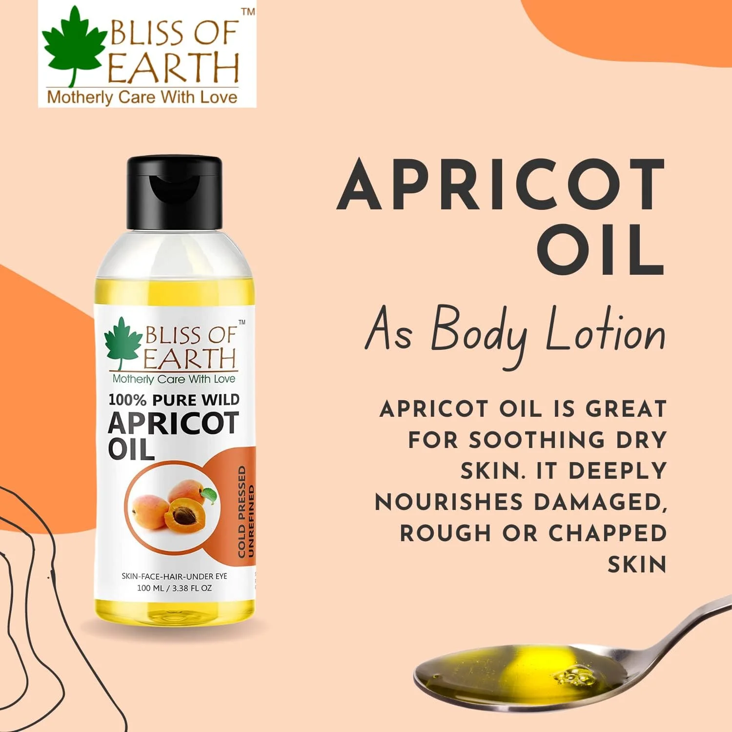 روغن زردآلوی ارگانیک فشرده سرد بلیس آو ارث برای پوست - روغن زردآلوی خالص و تصفیه نشده برای رشد مو - روغن زردآلوی هیمالیا برای ناخن، صورت، بدن، ماساژ و آبرسانی عمیق - 100 میلی لیتر