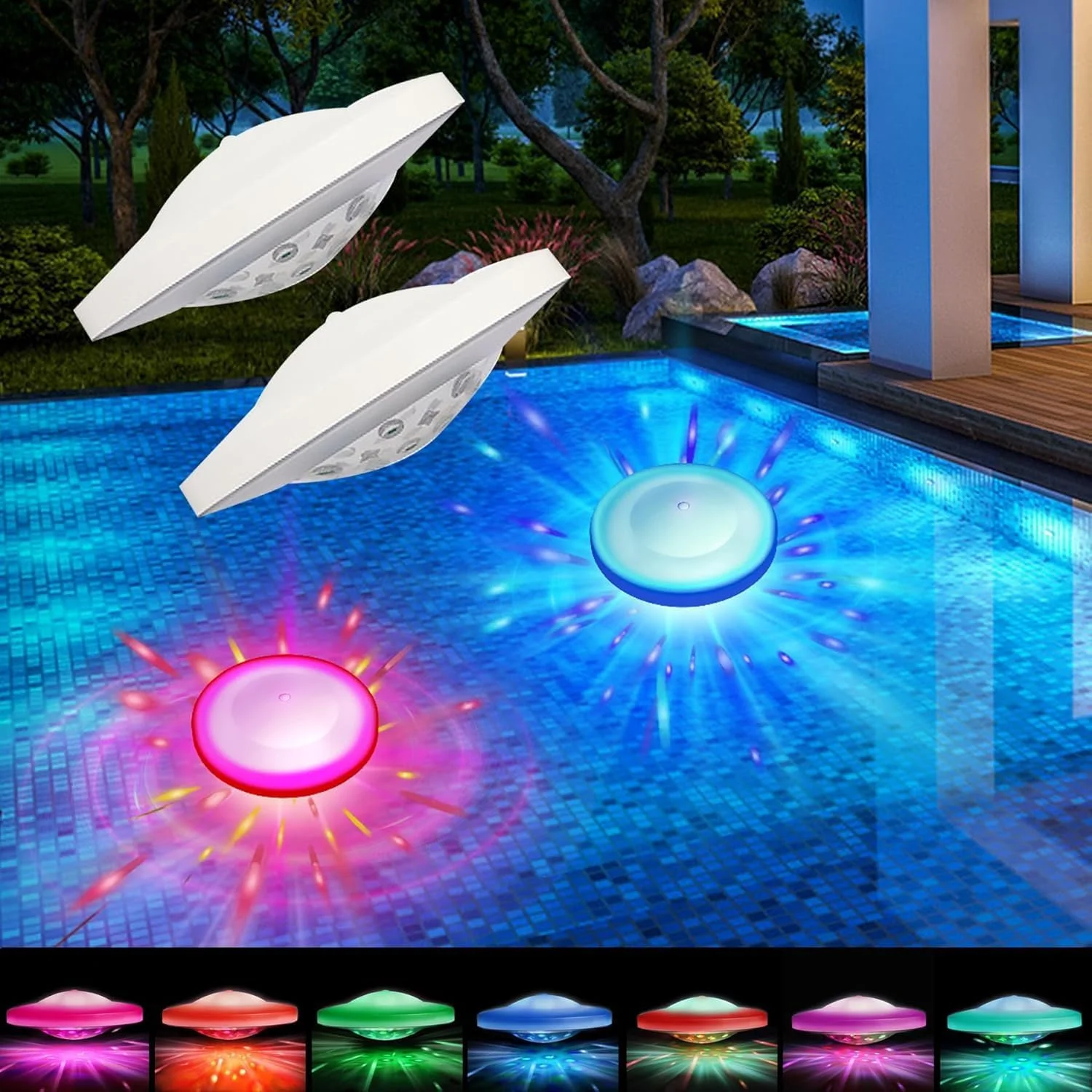 چراغ استخری شناور NALACAL، بسته 2 عددی، چراغ LED زیر آب با باتری، ضد آب IP67، 8 حالت تغییر رنگ RGB، دکوراسیون مهمانی استخر/حمام/حوض