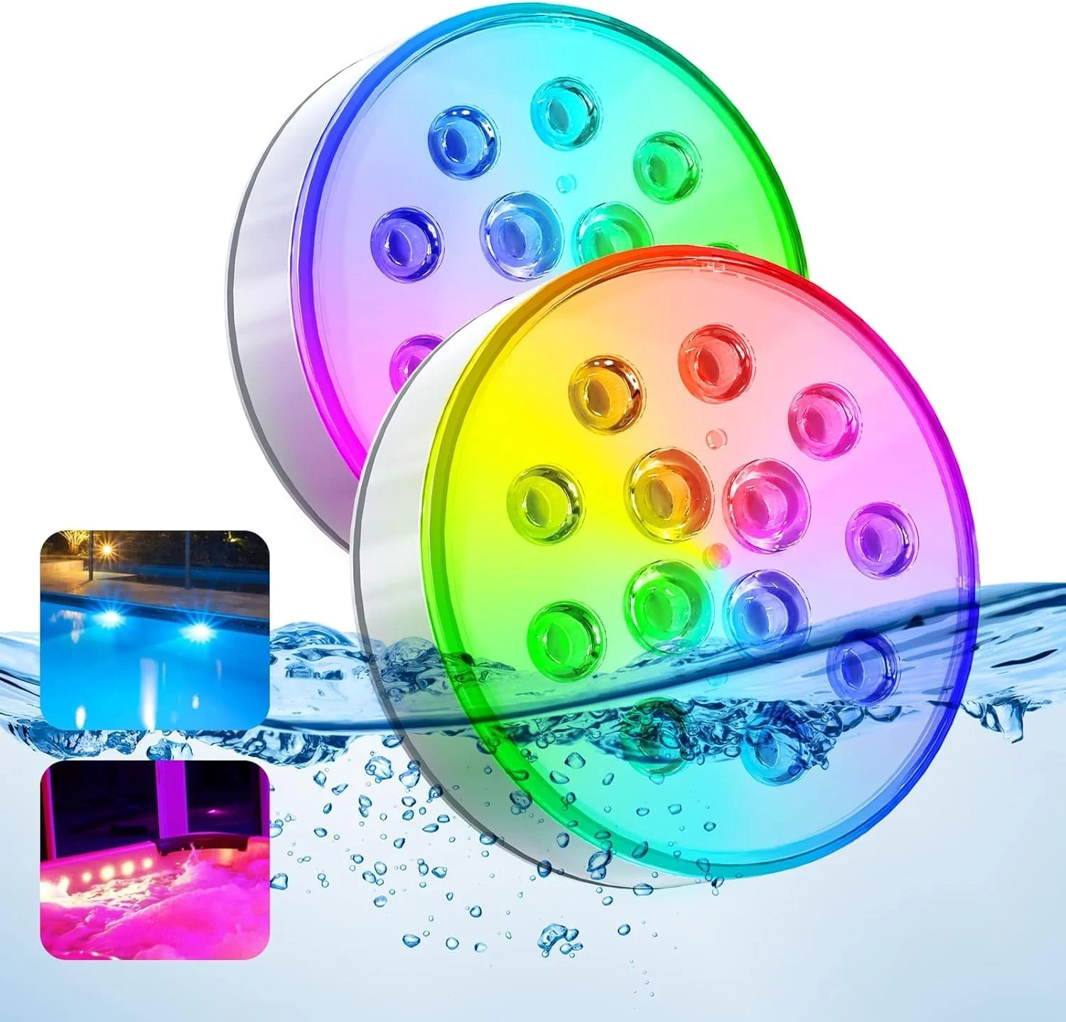 چراغ های LED استخری غوطه ور NALACAL - ضد آب IP68 با 16 رنگ و کنترل از راه دور برای وان آب گرم، استخر روکار و توکار، حمام، مهمانی، گلدان