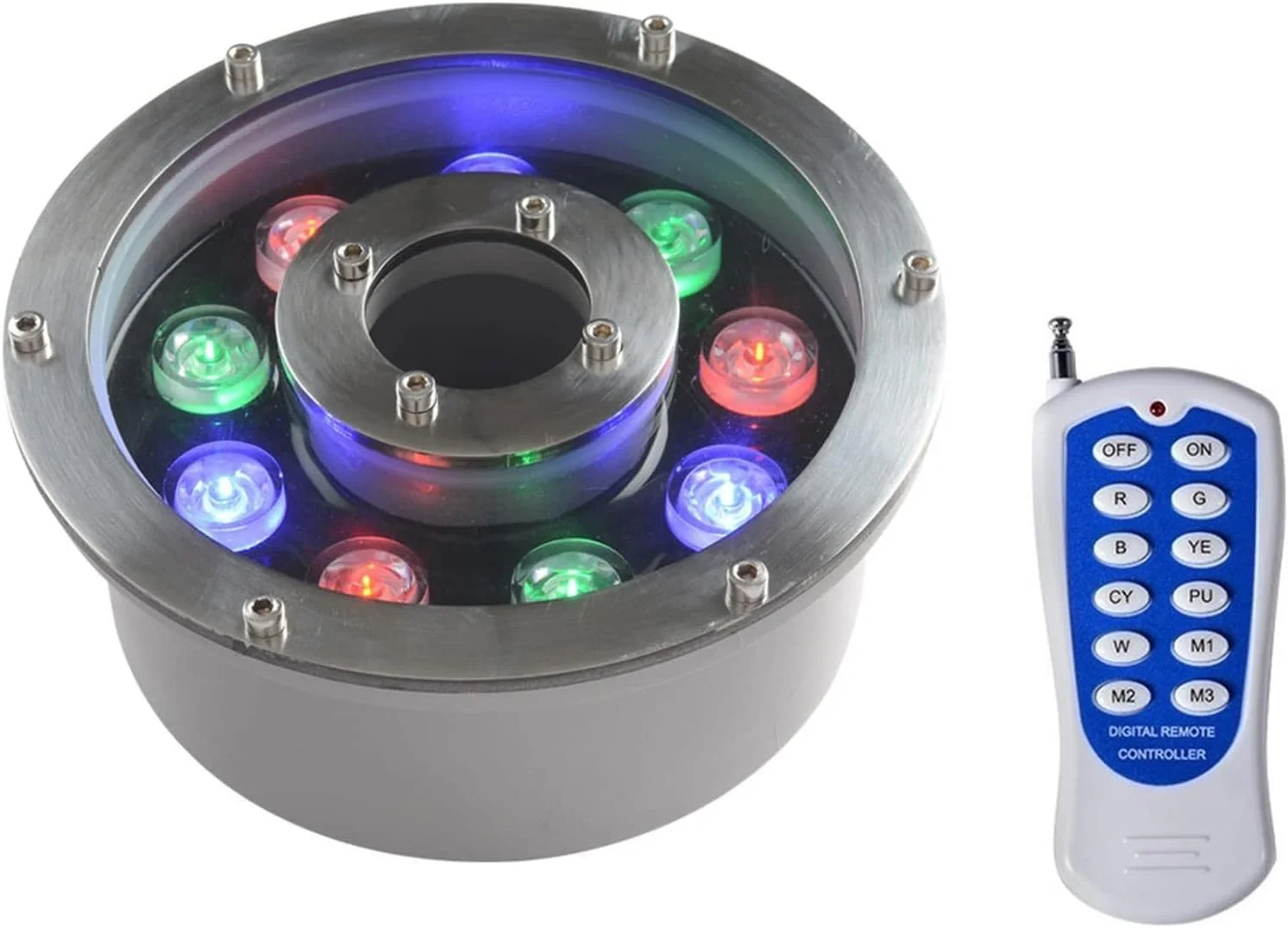 چراغ استخری LED زیر آب، چراغ غوطه ور ضد آب IP68، چراغ استخر شنا RGB چند رنگ، چراغ استخری LED توکار با کنترل از راه دور (رنگ: RGB+ریموت، اندازه: 15 وات (24 ولت)
