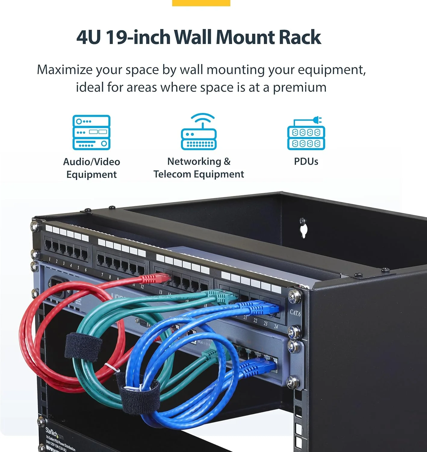 رک دیواری 4 یونیت StarTech.com - رک شبکه دیواری 19 اینچی - عمق 35 سانتی متر (پروفایل پایین) - براکت نصب پچ پنل دیواری برای سوئیچ های شبکه، تجهیزات IT - ظرفیت بار 20 کیلوگرم (WALLMOUNT4)