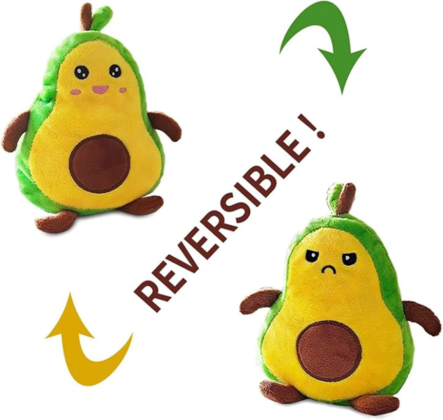 عروسک آووکادو دو طرفه، عروسک پولیشی آووکادو با حالت های خوشحال و عصبانی، مینی عروسک های پولیشی میوه ای بامزه