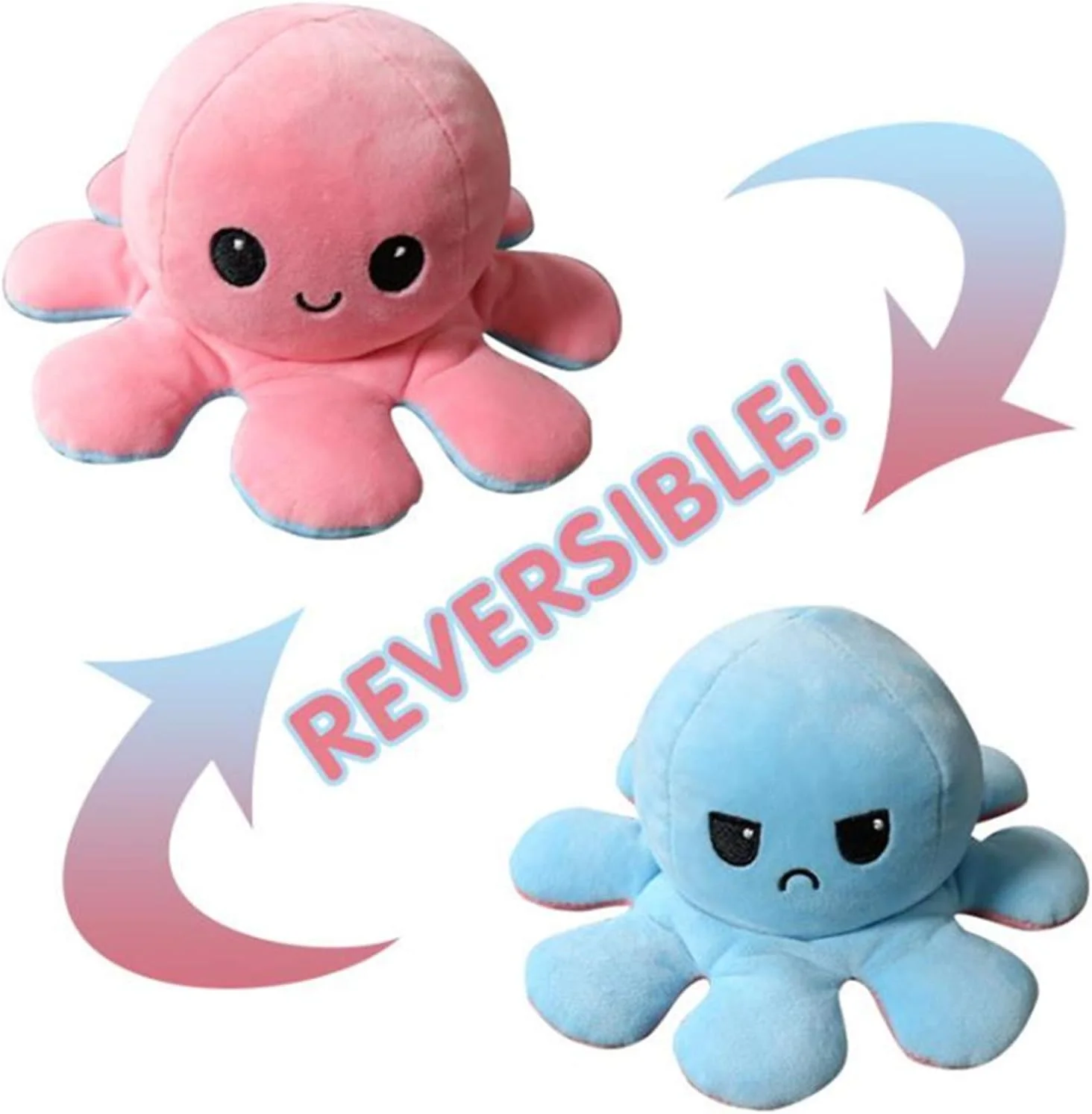 عروسک اختاپوس دو طرفه AM ANNA، عروسک نرم و برگشت پذیر اختاپوس، اسباب بازی های پولیشی اختاپوس بامزه (صورتی روشن-آبی روشن)