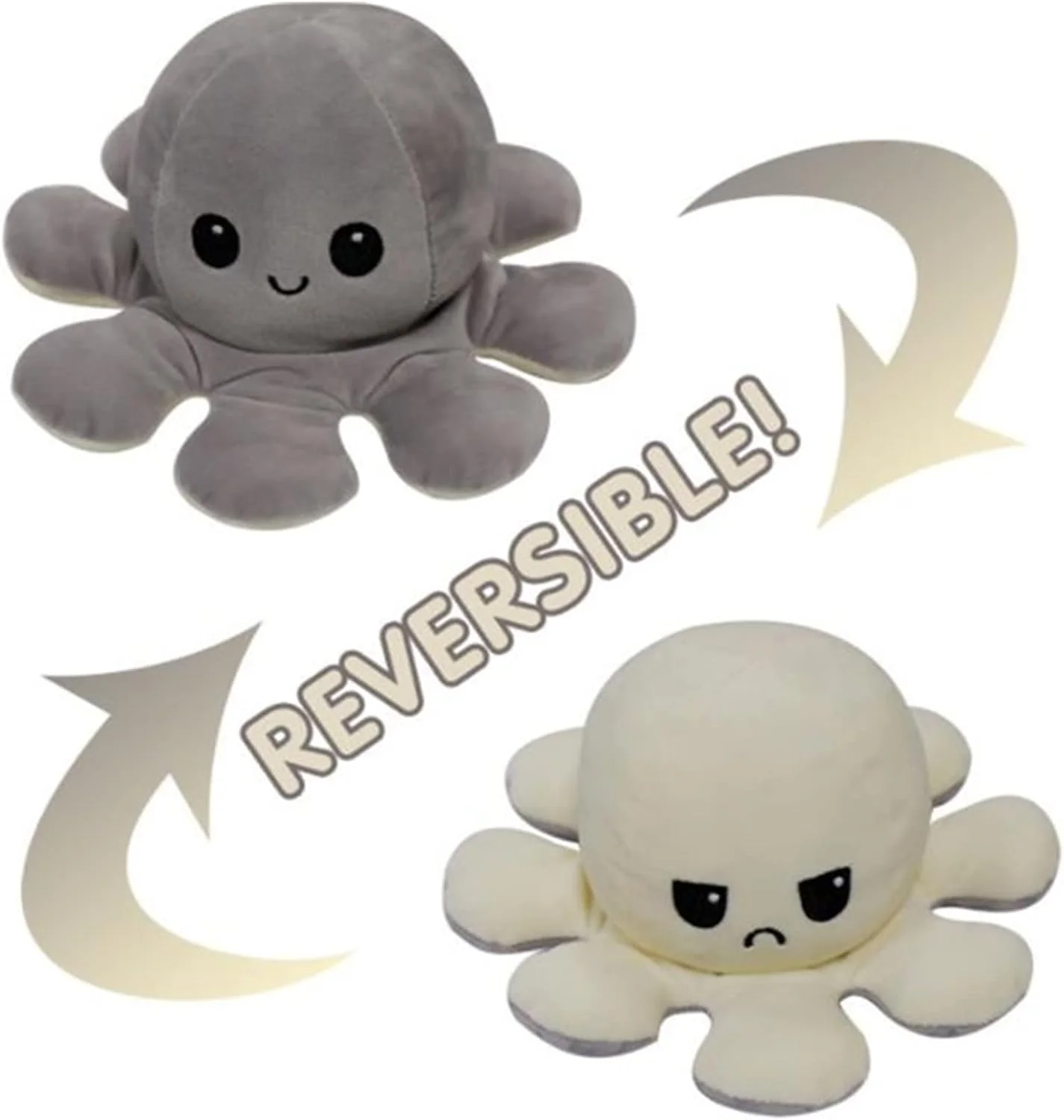 عروسک اختاپوس دو طرفه AM ANNA، عروسک نرم و برگشت پذیر اختاپوس، اسباب بازی های پولیشی اختاپوس بامزه (خاکستری-سفید)