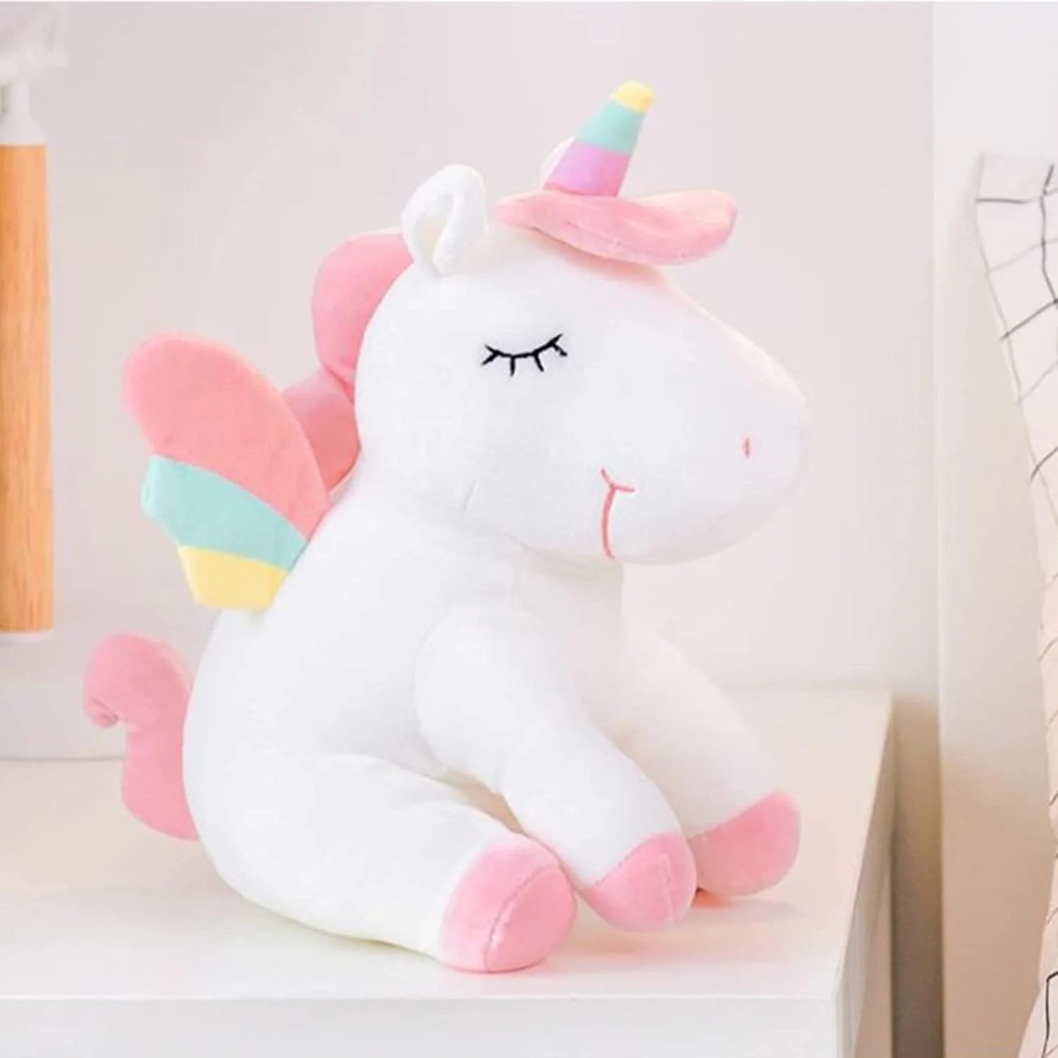 عروسک اسباب بازی پولیشی تکشاخ اِی اِم آنا، 25 سانتی متر، عروسک پولیشی نرم و رنگین کمانی زیبا، هدیه برای کودکان، نوزادان، جشن تولد، دکوراسیون منزل