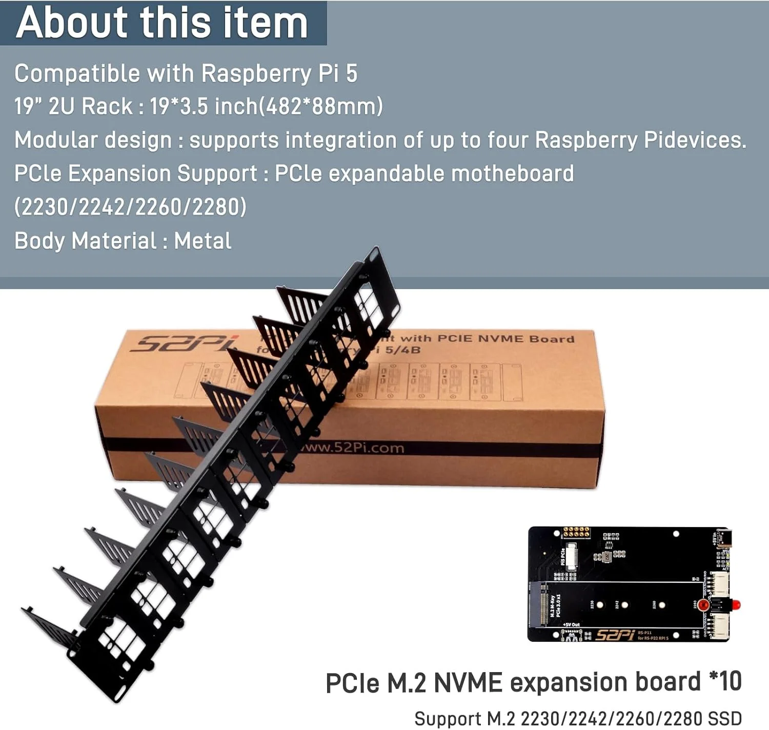 رک مونت 2U 19 اینچی GeeekPi برای رزبری پای 5، با 10 عدد آداپتور PCIe به M.2 NVMe SSD، سازگار با رک سرور 19 اینچی رک مونت 2U 19 اینچی GeeekPi برای رزبری پای 5، با 10 عدد آداپتور PCIe به M.2 NVMe SSD، سازگار با رک سرور 19 اینچی