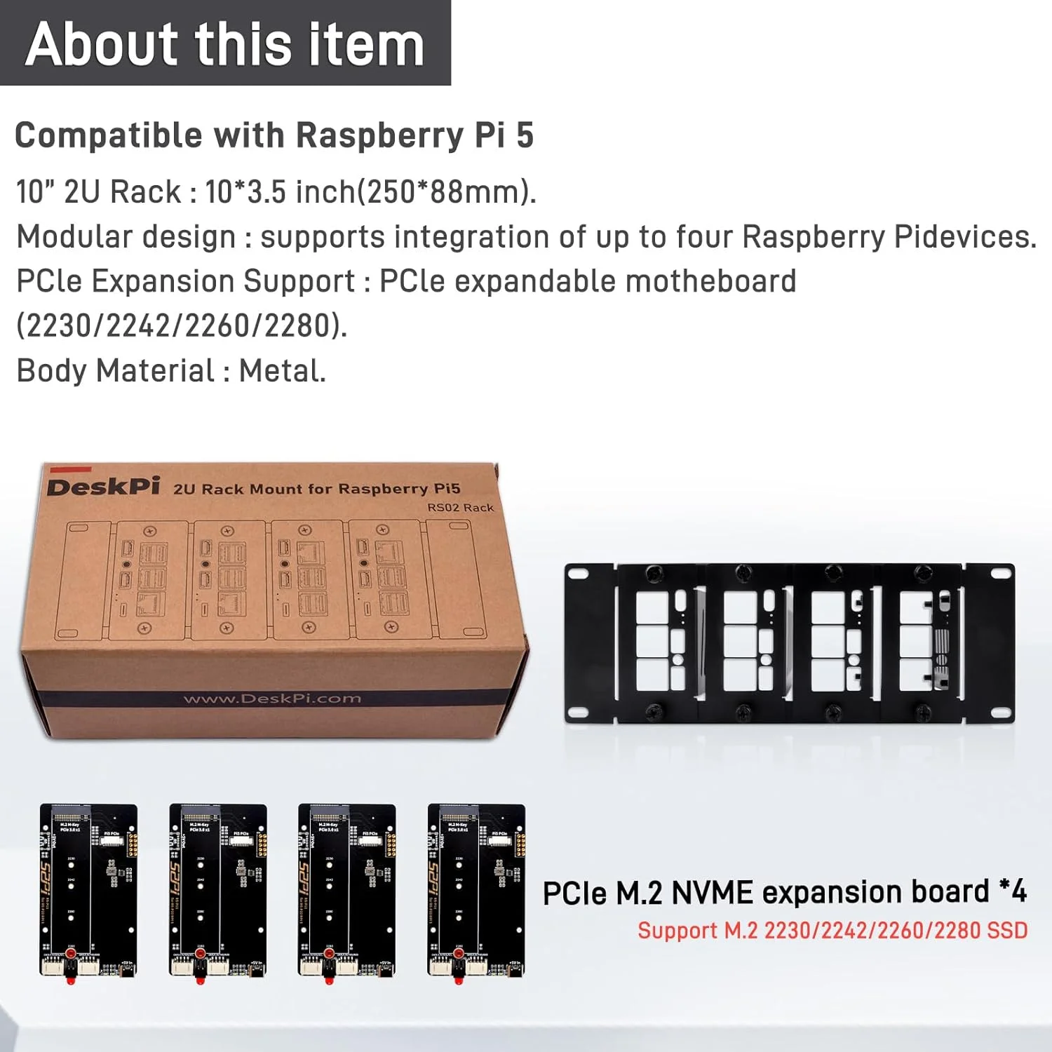 رک مونت 2U ده اینچی GeeekPi برای رزبری پای 5، با 4 عدد آداپتور PCIe به M.2 NVMe SSD، قابلیت نگهداری تا 4 برد رزبری پای 5، سازگار با رک سرور ده اینچی DeskPi RackMate T1/T0/T2 رک مونت 2U ده اینچی GeeekPi برای رزبری پای 5، با 4 عدد آداپتور PCIe به M.2 NVMe SSD، قابلیت نگهداری تا 4 برد رزبری پای 5، سازگار با رک سرور ده اینچی DeskPi RackMate T1/T0/T2