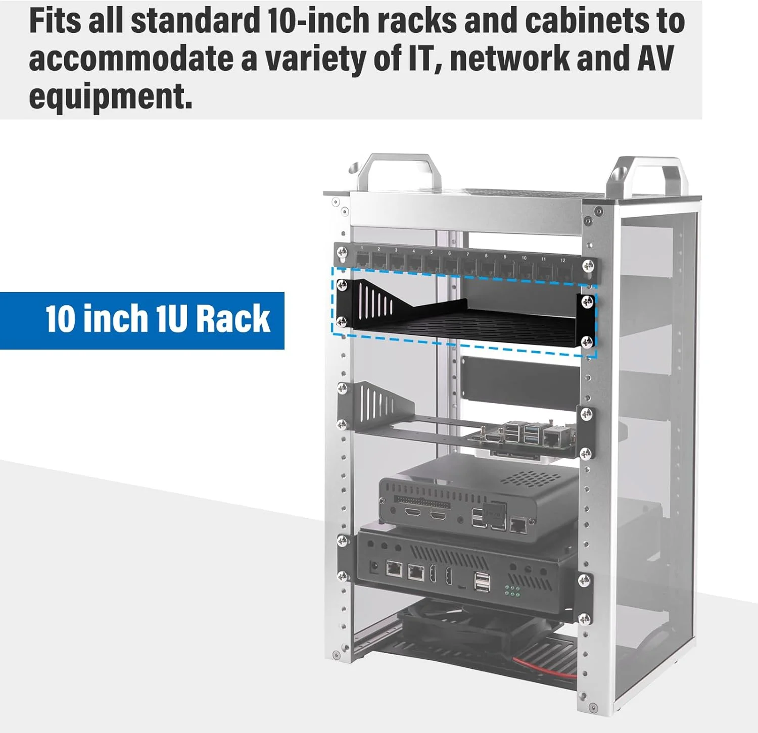 قفسه رک سرور 1U GeeekPi، سینی کنسولی نصب شده رک با عمق 7.87 اینچ برای رک و کابینت تجهیزات شبکه 10 اینچی و کابینت سرور DeskPi RackMate T1/T0