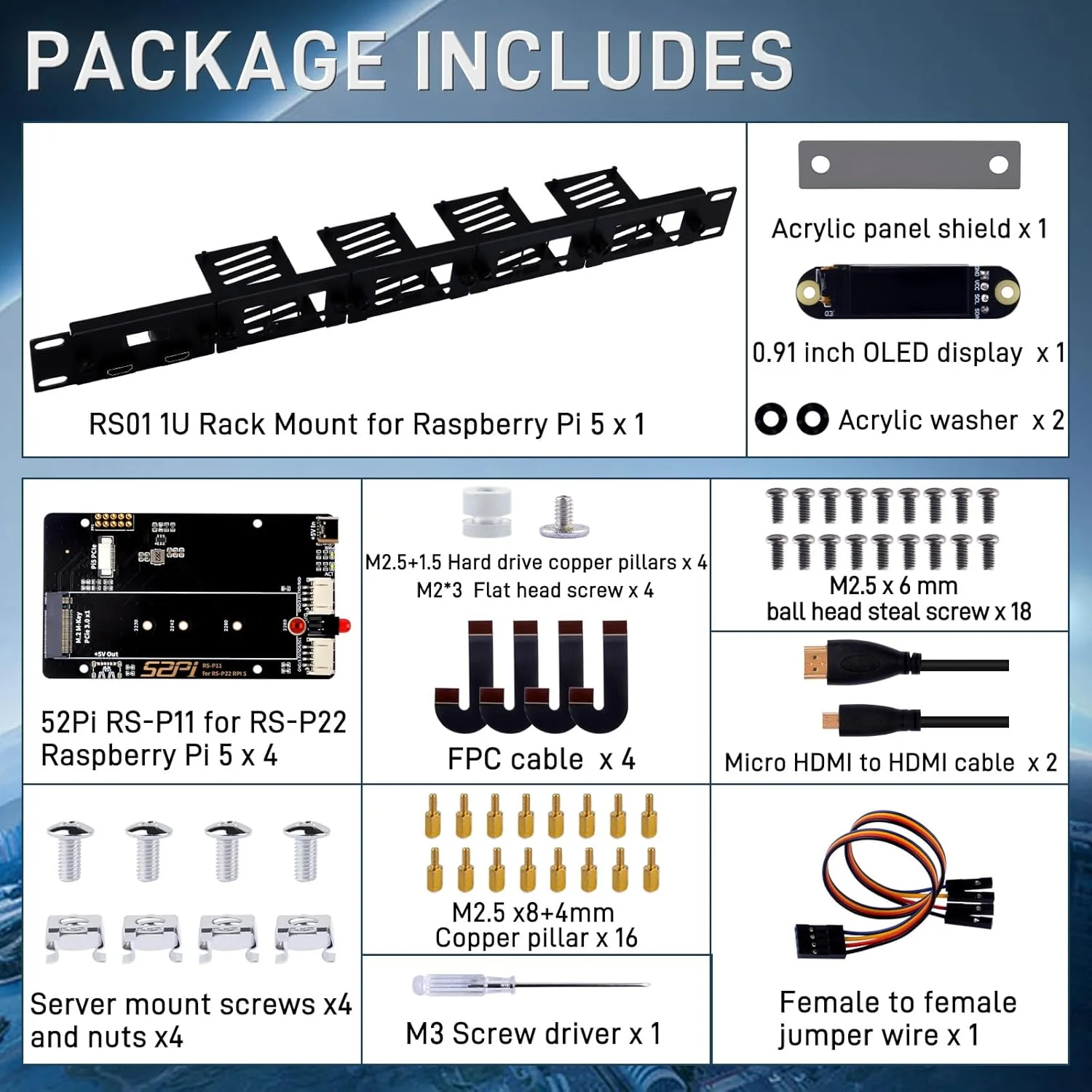 رک مونت 1U گیک پی برای رزبری پای 5/4B، با 4 عدد آداپتور PCIe به M.2 NVMe SSD و نمایشگر OLED، سازگار با رک سرور 19 اینچی رک مونت 1U گیک پی برای رزبری پای 5/4B، با 4 عدد آداپتور PCIe به M.2 NVMe SSD و نمایشگر OLED، سازگار با رک سرور 19 اینچی