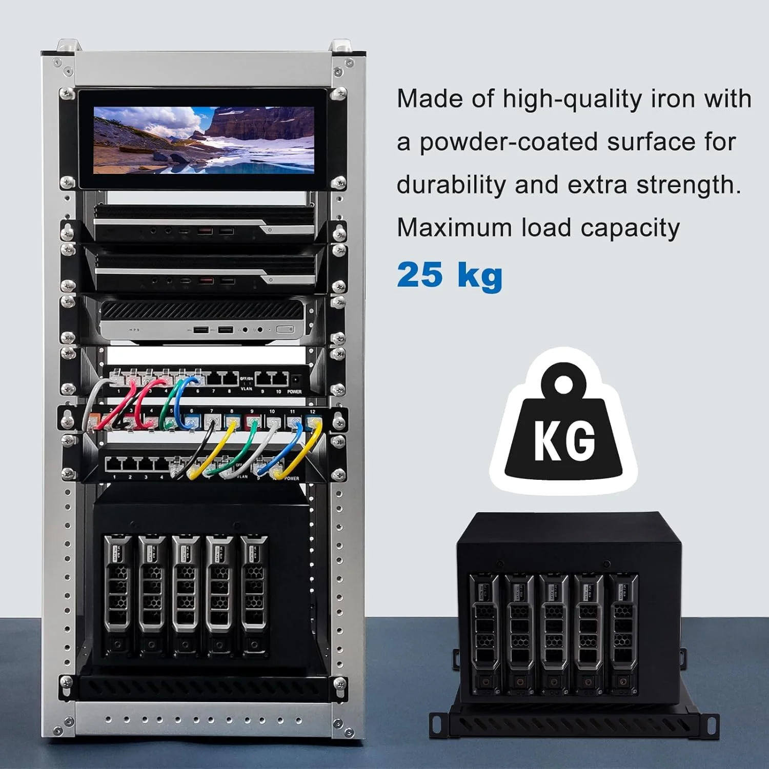 قفسه رک 10 اینچی GeeekPi با ارتفاع 0.5U برای کابینت شبکه DeskPi RackMate T2، طراحی سوراخ دار، ظرفیت بار 25 کیلوگرم، مشکی