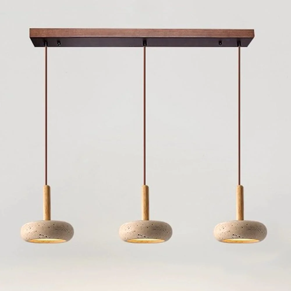 چراغ آویز جزیره آشپزخانه چوبی RXPVUXE، چراغ آویز سنگی غار زرد 3-شاخه 36 وات، لوستر خطی چوبی مدرن، چراغ سقفی اتاق ناهارخوری 31 اینچی 3000K