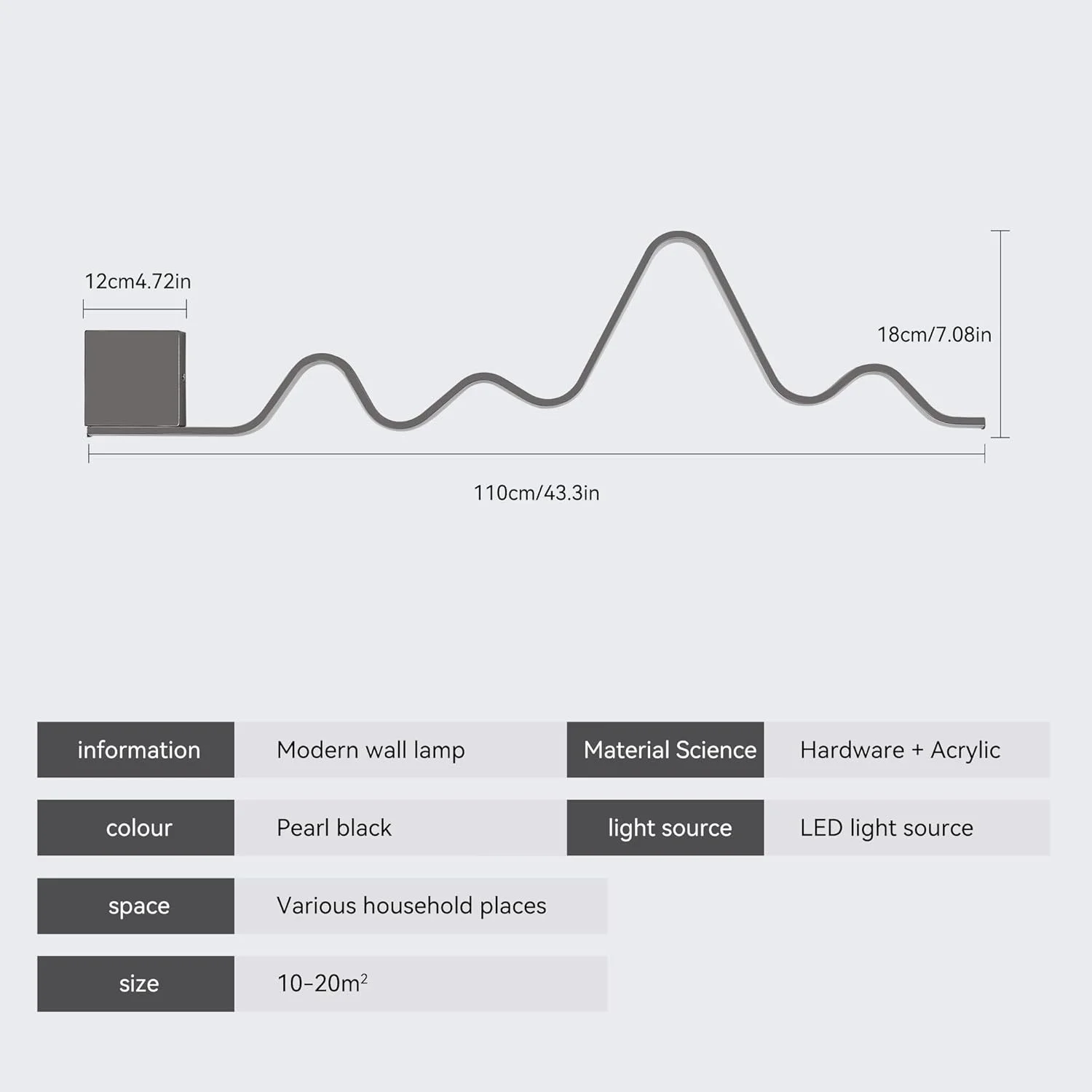 چراغ دیواری مدرن Qcyuui، چراغ دیواری LED دیمر پذیر 109 سانتی‌متری 30 واتی، چراغ دیواری خطی موجی شکل خلاقانه با ریموت کنترل برای اتاق خواب، اتاق نشیمن، راهرو، راه پله، ورودی