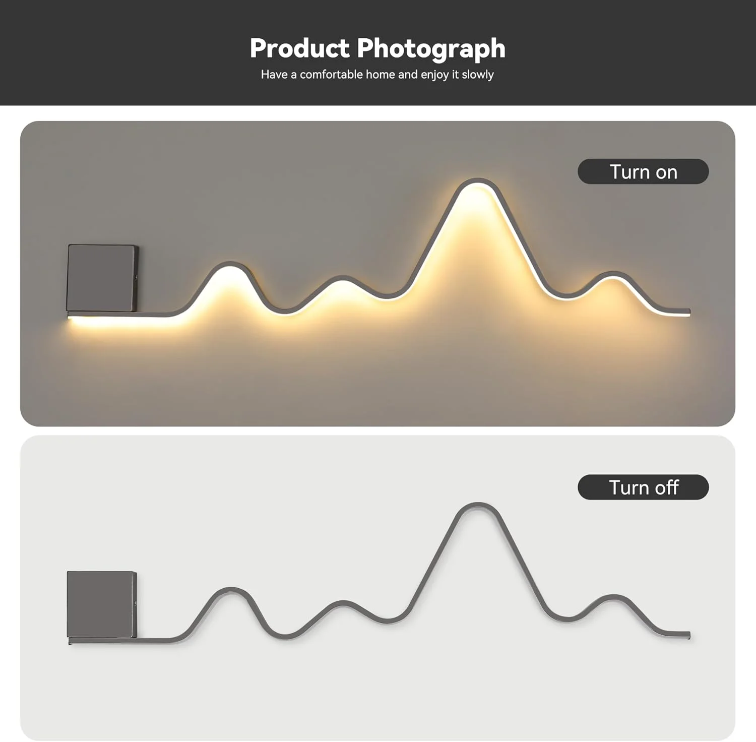 چراغ دیواری مدرن Qcyuui، چراغ دیواری LED دیمر پذیر 109 سانتی‌متری 30 واتی، چراغ دیواری خطی موجی شکل خلاقانه با ریموت کنترل برای اتاق خواب، اتاق نشیمن، راهرو، راه پله، ورودی
