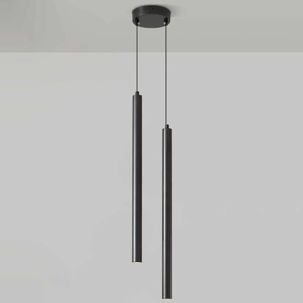 چراغ آویز استوانه ای TCHAU برای اتاق خواب، چراغ آویز برنجی برای جزیره آشپزخانه، چراغ آویز خطی برای پیشخوان (رنگ: مشکی-50CM-2)