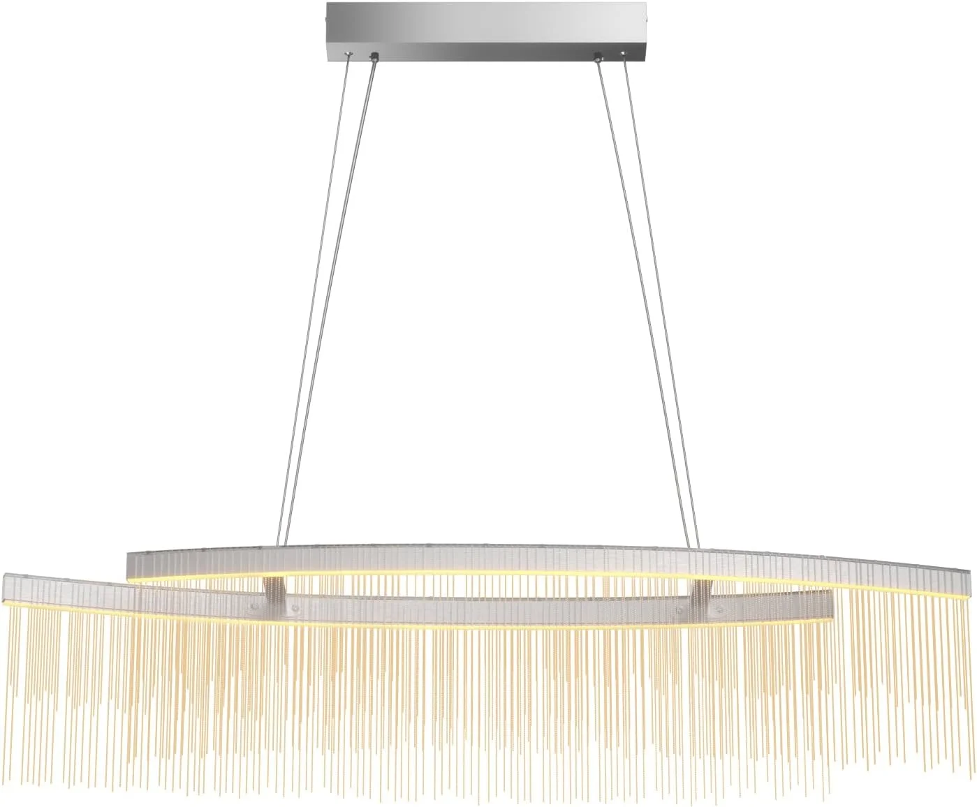 لوستر سقفی LED لوکس ویسفور: آویز زنجیری بلند 90 سانتی متری با قابلیت تنظیم ارتفاع و سه رنگ نور، قاب آلومینیومی، دکوراسیون مدرن اتاق