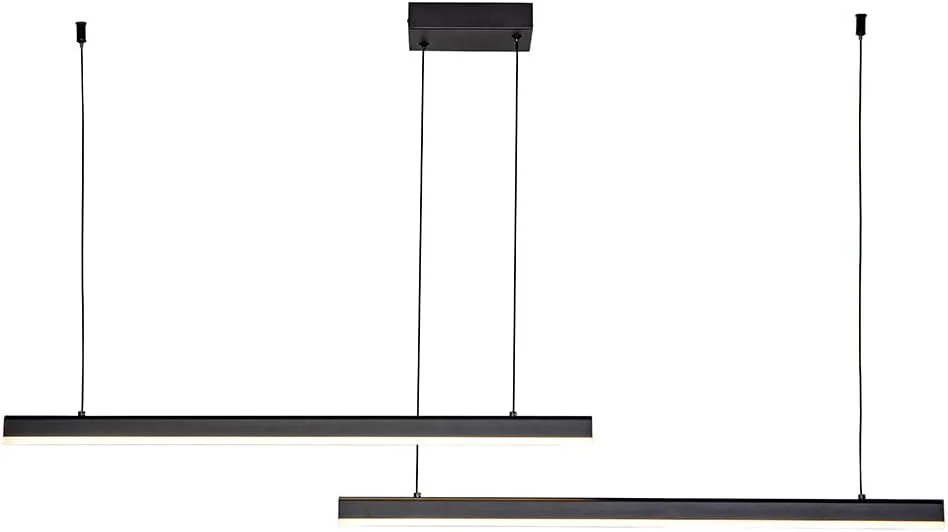 چراغ آویز مدرن، چراغ های آویز خطی LED دیمر پذیر با قابلیت تغییر دمای رنگ از 3000K تا 6000K، لوستر مشکی 2 شاخه مناسب برای جزیره آشپزخانه و اتاق غذاخوری