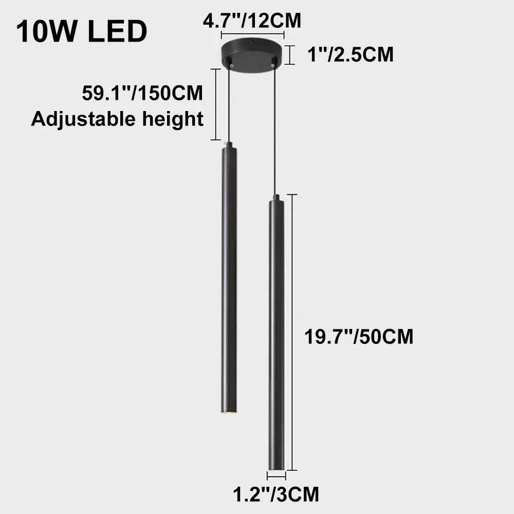 چراغ آویز استوانه ای TCHAU برای اتاق خواب، چراغ آویز برنجی برای جزیره آشپزخانه، چراغ آویز خطی برای پیشخوان (رنگ: مشکی-50CM-2)