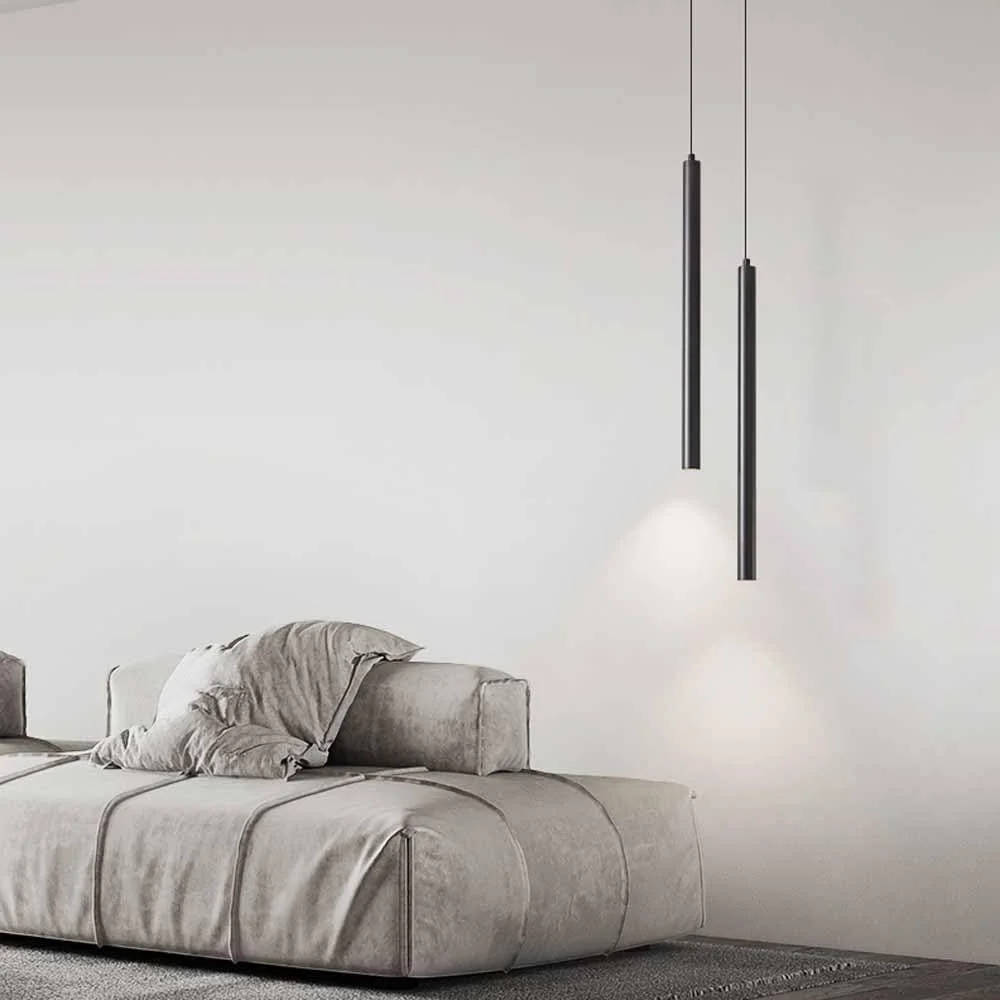 چراغ آویز استوانه ای TCHAU برای اتاق خواب، چراغ آویز برنجی برای جزیره آشپزخانه، چراغ آویز خطی برای پیشخوان (رنگ: مشکی-50CM-2)