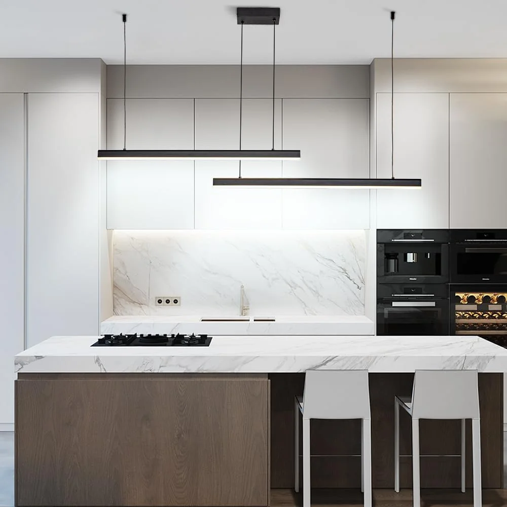 چراغ آویز مدرن، چراغ های آویز خطی LED دیمر پذیر با قابلیت تغییر دمای رنگ از 3000K تا 6000K، لوستر مشکی 2 شاخه مناسب برای جزیره آشپزخانه و اتاق غذاخوری چراغ آویز مدرن، چراغ های آویز خطی LED دیمر پذیر با قابلیت تغییر دمای رنگ از 3000K تا 6000K، لوستر مشکی 2 شاخه مناسب برای جزیره آشپزخانه و اتاق غذاخوری