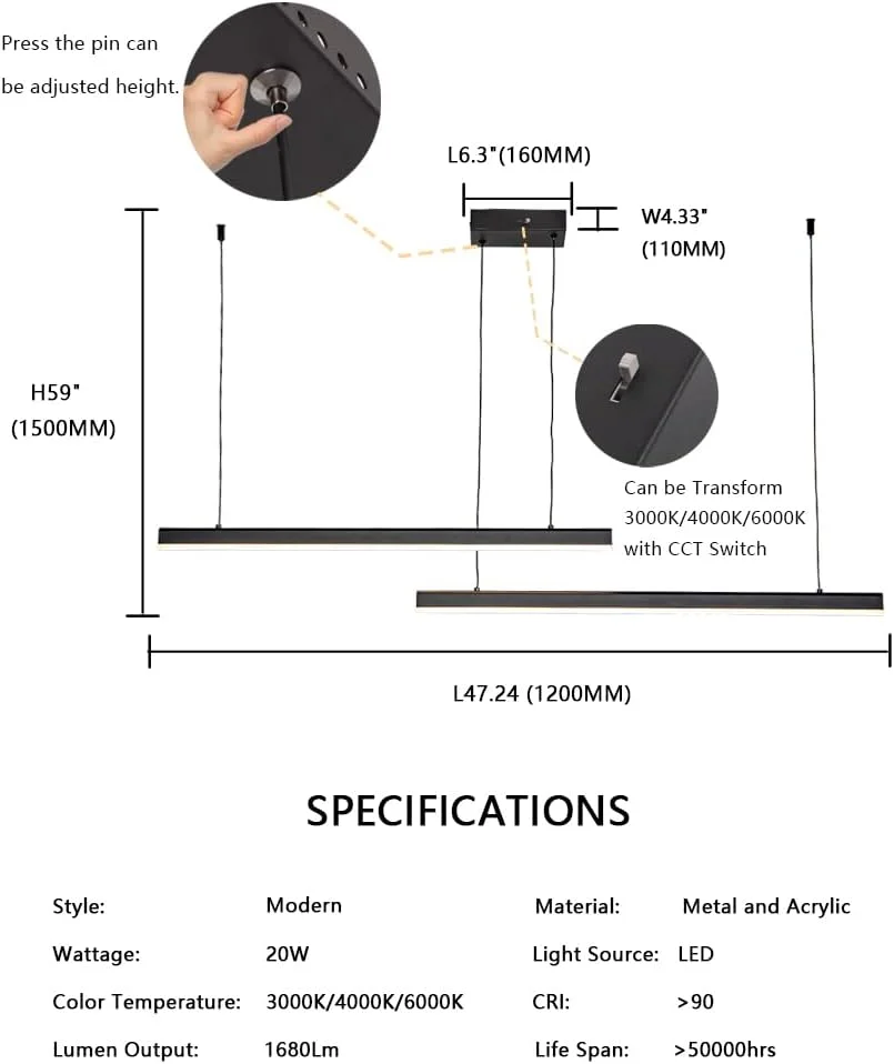 چراغ آویز مدرن، چراغ های آویز خطی LED دیمر پذیر با قابلیت تغییر دمای رنگ از 3000K تا 6000K، لوستر مشکی 2 شاخه مناسب برای جزیره آشپزخانه و اتاق غذاخوری چراغ آویز مدرن، چراغ های آویز خطی LED دیمر پذیر با قابلیت تغییر دمای رنگ از 3000K تا 6000K، لوستر مشکی 2 شاخه مناسب برای جزیره آشپزخانه و اتاق غذاخوری